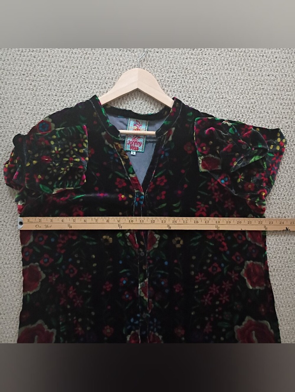 Johnny Was Floral Luxury Silk Velvet Tunic Top Button Up Dress Rich Boho Whimsy - Picture 5 of 9